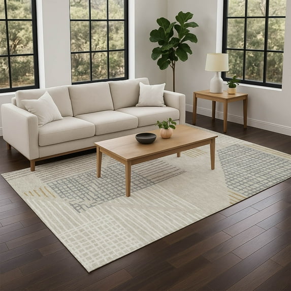 Addison Rugs Chantille Indoor/Outdoor Transitional Stripes Beige Machine Washable Rectangle Rug, 10' x 14'