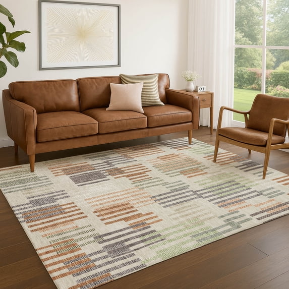 Addison Rugs Chantille Indoor/Outdoor Transitional Stripes Beige Machine Washable Rectangle Rug, 10' x 14'