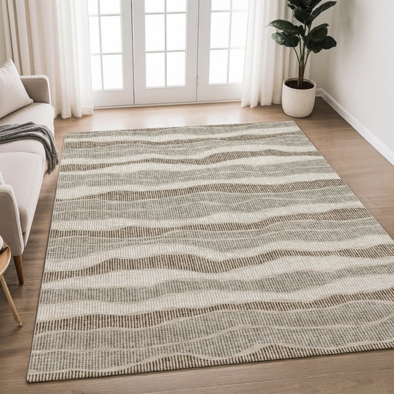 Addison Rugs Chantille Indoor/Outdoor Transitional Stripes Beige Machine Washable Rectangle Rug, 10' x 14'