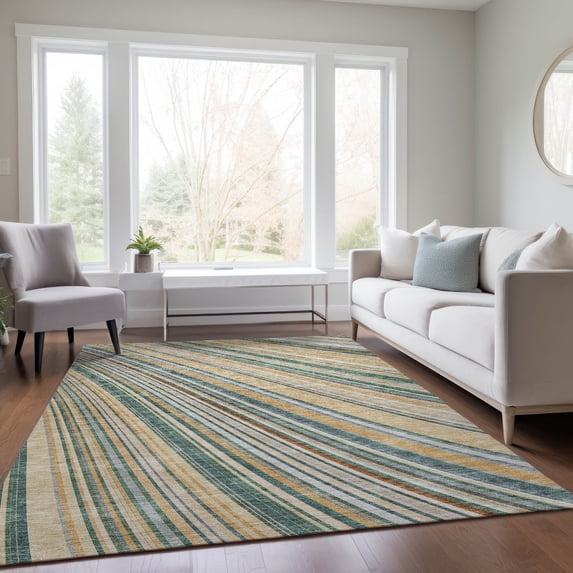 Addison Rugs Chantille Indoor/Outdoor Transitional Stripes Beige Washable Rectangle Rug, 3' x 5'