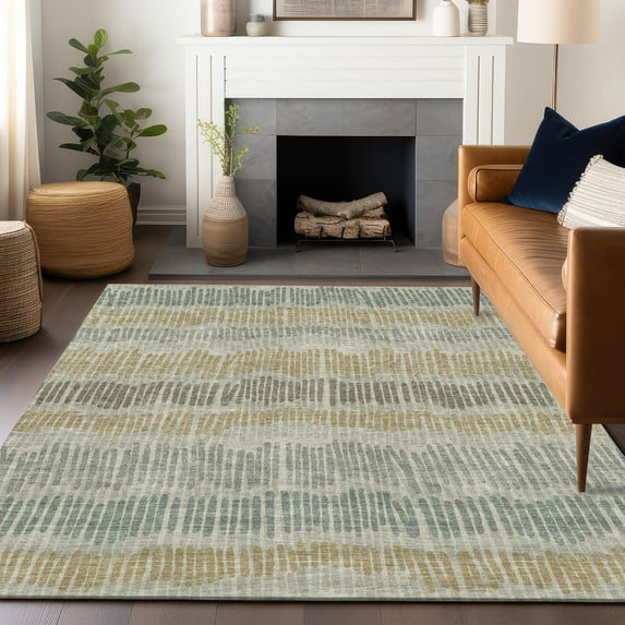 Addison Rugs Chantille Indoor/Outdoor Transitional Stripes Beige Washable Rectangle Rug, 5' x 7'6"