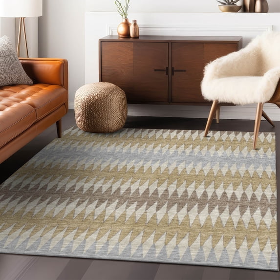 Addison Rugs Chantille Indoor/Outdoor Transitional Stripes Beige Washable Rectangle Rug, 5' x 7'6"