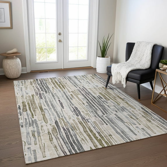 Addison Rugs Chantille Indoor/Outdoor Transitional Stripes Beige Washable Rectangle Rug, 8' x 10'