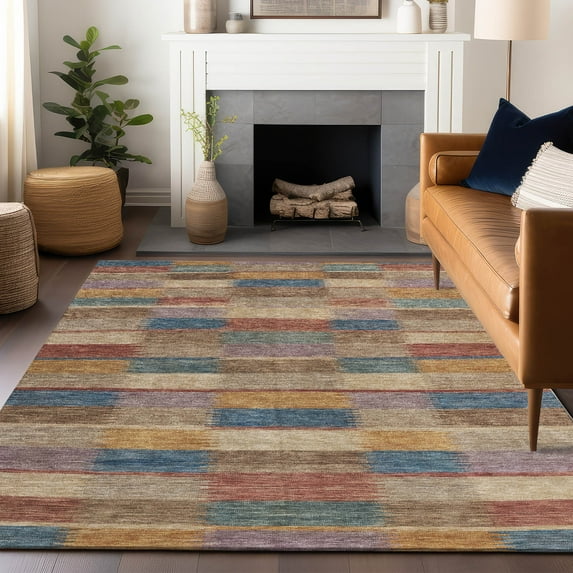 Addison Rugs Chantille Indoor/Outdoor Transitional Stripes Beige Washable Rectangle Rug, 8' x 10'
