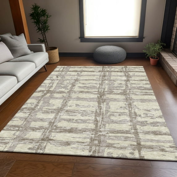 Addison Rugs Chantille Indoor/Outdoor Transitional Stripes Beige Washable Rectangle Rug, 9' x 12'