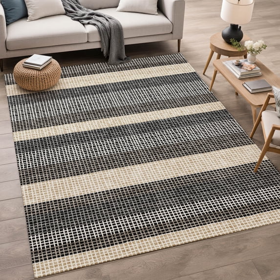 Addison Rugs Chantille Indoor/Outdoor Transitional Stripes Black Machine Washable Rectangle Rug, 10' x 14'