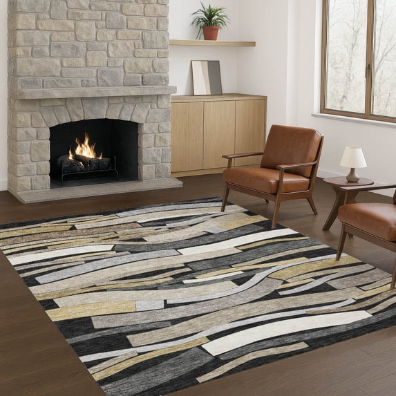 Addison Rugs Chantille Indoor/Outdoor Transitional Stripes Black Machine Washable Rectangle Rug, 10' x 14'