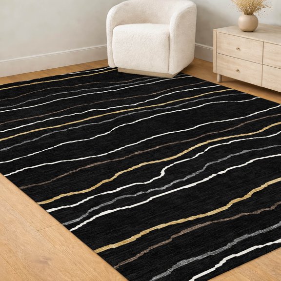 Addison Rugs Chantille Indoor/Outdoor Transitional Stripes Black Machine Washable Rectangle Rug, 10' x 14'