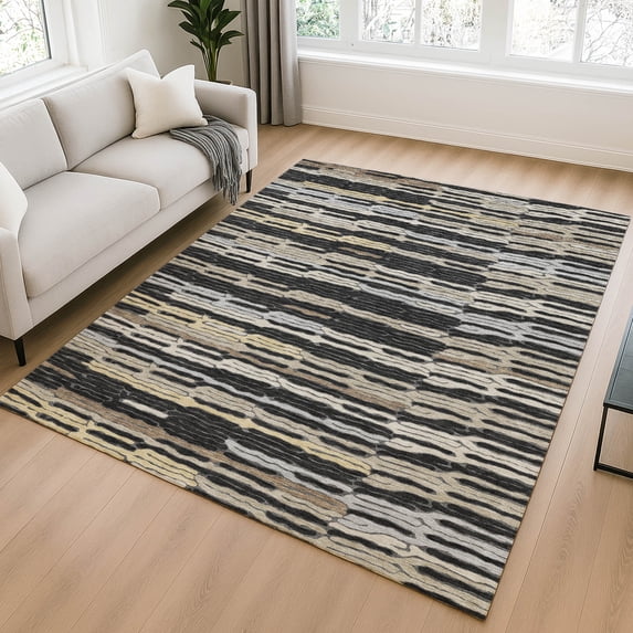 Addison Rugs Chantille Indoor/Outdoor Transitional Stripes Black Machine Washable Rectangle Rug, 9' x 12'