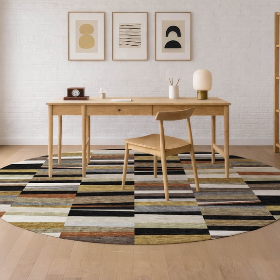 Addison Rugs Chantille Indoor/Outdoor Transitional Stripes Black Machine Washable Round Rug, 8' x 8'