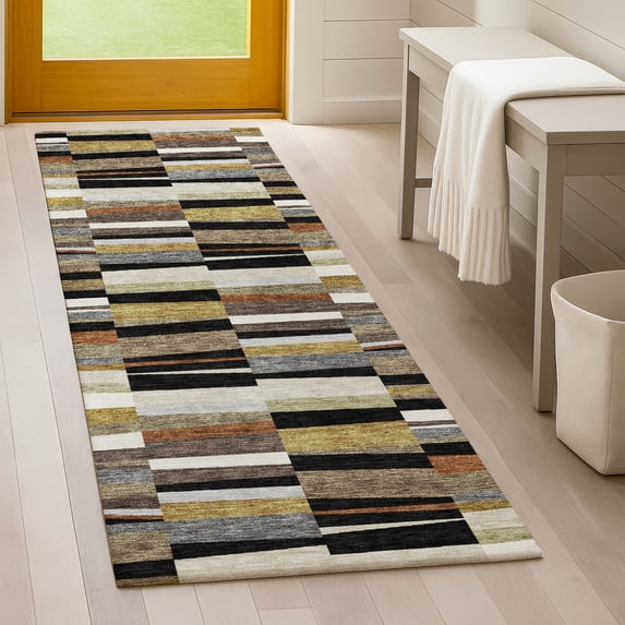 Addison Rugs Chantille Indoor/Outdoor Transitional Stripes Black Machine Washable Runner Rug, 2'3" x 7'6"