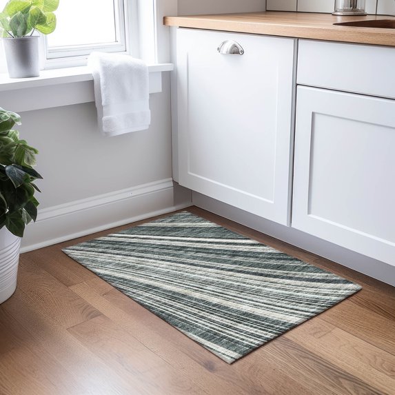 Addison Rugs Chantille Indoor/Outdoor Transitional Stripes Black Washable Rectangle Rug, 1'8" x 2'6"