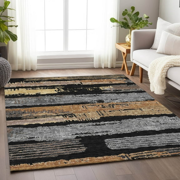 Addison Rugs Chantille Indoor/Outdoor Transitional Stripes Black Washable Rectangle Rug, 10' x 14'