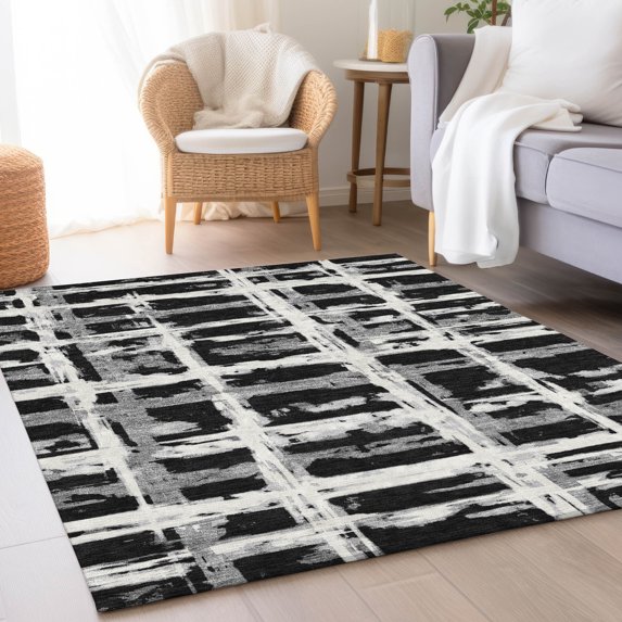 Addison Rugs Chantille Indoor/Outdoor Transitional Stripes Black Washable Rectangle Rug, 2'6" x 3'10"