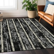 Addison Rugs Chantille Indoor/Outdoor Transitional Stripes Black Washable Rectangle Rug, 2'6" x 3'10"