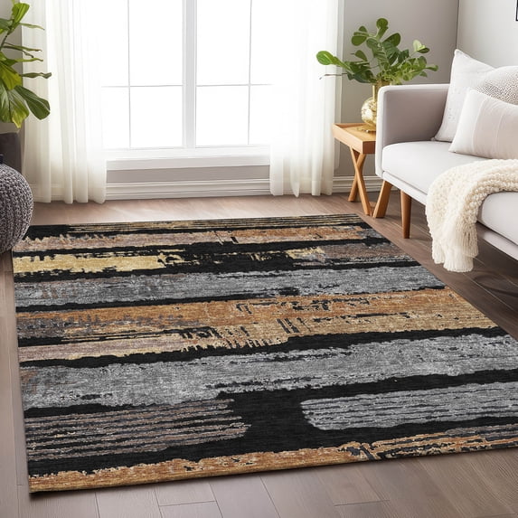 Addison Rugs Chantille Indoor/Outdoor Transitional Stripes Black Washable Rectangle Rug, 3' x 5'