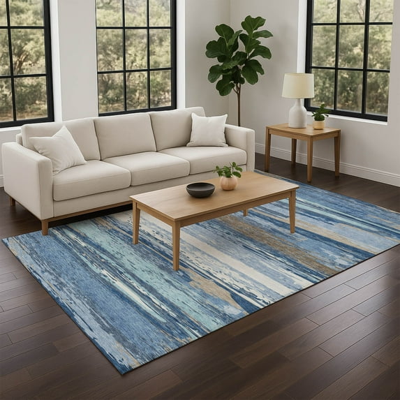 Addison Rugs Chantille Indoor/Outdoor Transitional Stripes Blue Machine Washable Rectangle Rug, 10' x 14'