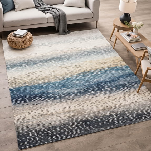 Addison Rugs Chantille Indoor/Outdoor Transitional Stripes Blue Machine Washable Rectangle Rug, 10' x 14'