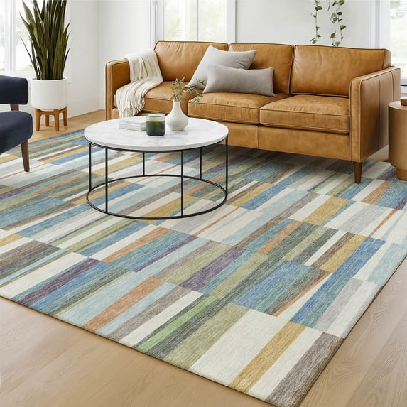 Addison Rugs Chantille Indoor/Outdoor Transitional Stripes Blue Machine Washable Rectangle Rug, 3' x 5'