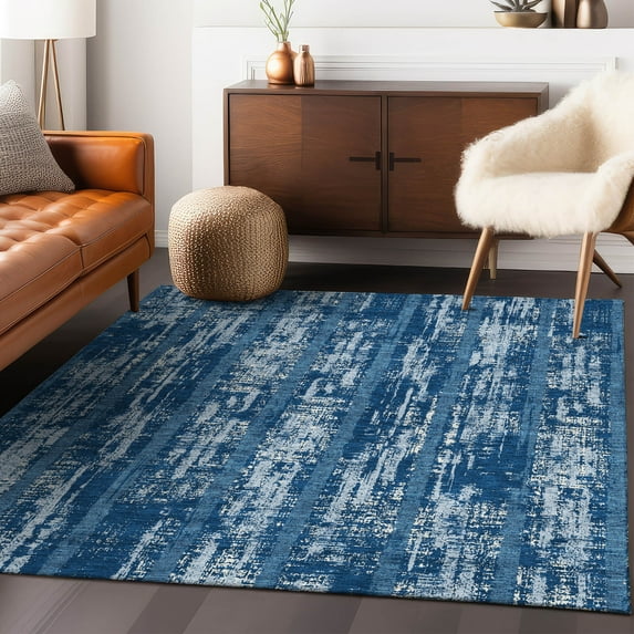 Addison Rugs Chantille Indoor/Outdoor Transitional Stripes Blue Washable Rectangle Rug, 10' x 14'