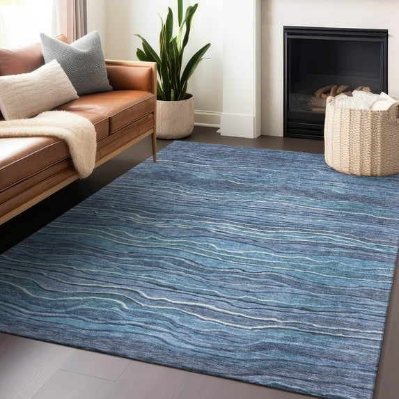 Addison Rugs Chantille Indoor/Outdoor Transitional Stripes Blue Washable Rectangle Rug, 5' x 7'6"