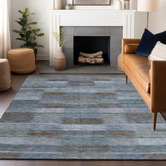 Addison Rugs Chantille Indoor/Outdoor Transitional Stripes Blue Washable Rectangle Rug, 5' x 7'6"