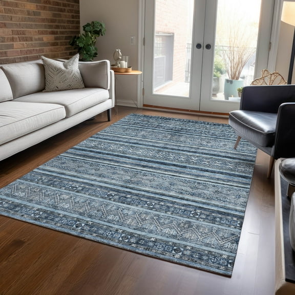 Addison Rugs Chantille Indoor/Outdoor Transitional Stripes Blue Washable Rectangle Rug, 5' x 7'6"