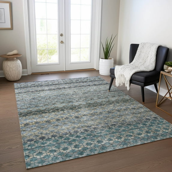 Addison Rugs Chantille Indoor/Outdoor Transitional Stripes Blue Washable Rectangle Rug, 5' x 7'6"