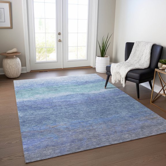 Addison Rugs Chantille Indoor/Outdoor Transitional Stripes Blue Washable Rectangle Rug, 5' x 7'6"