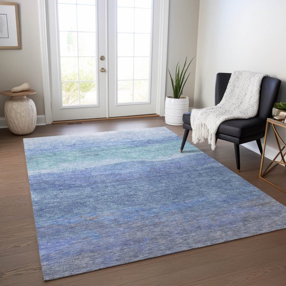 Addison Rugs Chantille Indoor/Outdoor Transitional Stripes Blue Washable Rectangle Rug, 5' x 7'6"