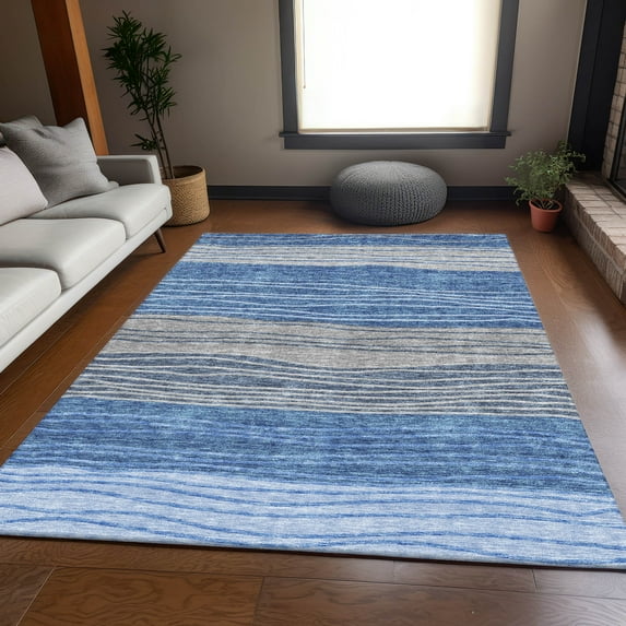 Addison Rugs Chantille Indoor/Outdoor Transitional Stripes Blue Washable Rectangle Rug, 8' x 10'