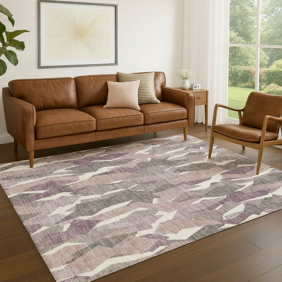 Addison Rugs Chantille Indoor/Outdoor Transitional Stripes Blush Machine Washable Rectangle Rug, 10' x 14'