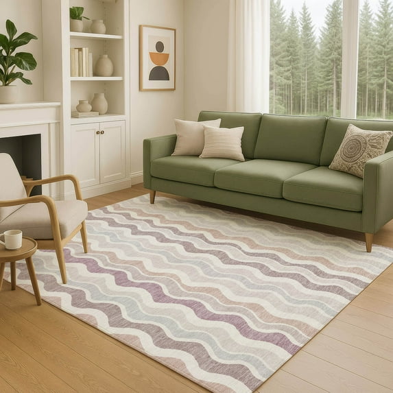 Addison Rugs Chantille Indoor/Outdoor Transitional Stripes Blush Machine Washable Rectangle Rug, 3' x 5'