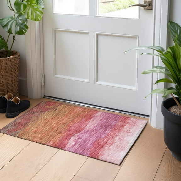 Addison Rugs Chantille Indoor/Outdoor Transitional Stripes Blush Washable Rectangle Rug, 1'8" x 2'6"