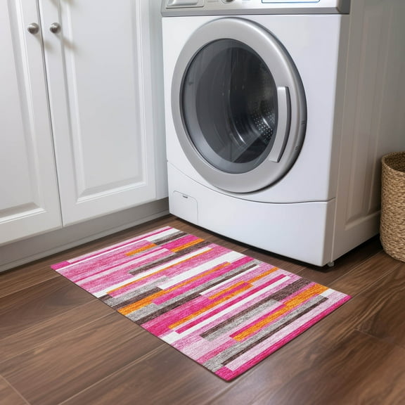 Addison Rugs Chantille Indoor/Outdoor Transitional Stripes Blush Washable Rectangle Rug, 1'8" x 2'6"