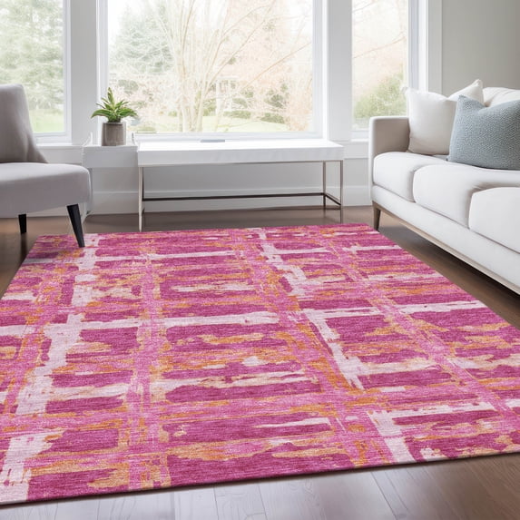 Addison Rugs Chantille Indoor/Outdoor Transitional Stripes Blush Washable Rectangle Rug, 10' x 14'