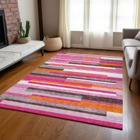 Addison Rugs Chantille Indoor/Outdoor Transitional Stripes Blush Washable Rectangle Rug, 5' x 7'6"