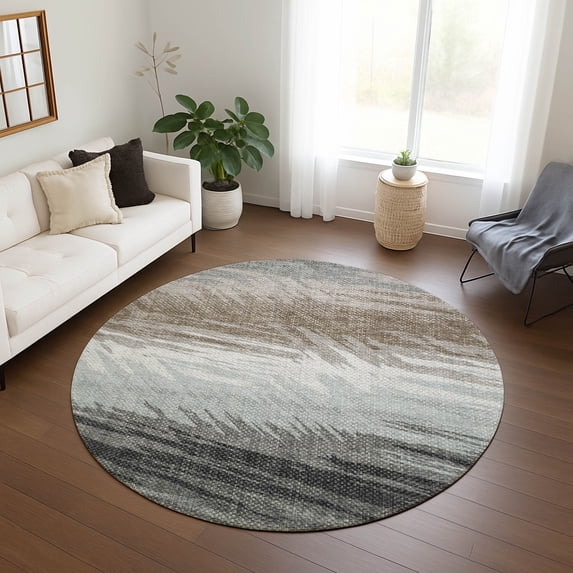 Addison Rugs Chantille Indoor/Outdoor Transitional Stripes Brown Machine Washable Round Rug, 8' x 8'