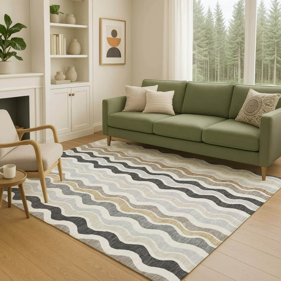 Addison Rugs Chantille Indoor/Outdoor Transitional Stripes Charcoal Machine Washable Rectangle Rug, 10' x 14'