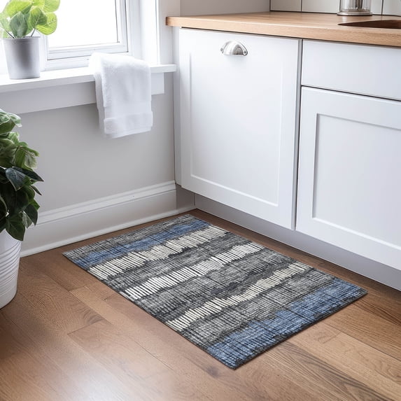 Addison Rugs Chantille Indoor/Outdoor Transitional Stripes Charcoal Washable Rectangle Rug, 1'8" x 2'6"