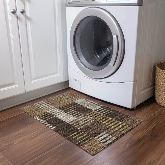 Addison Rugs Chantille Indoor/Outdoor Transitional Stripes Chocolate Washable Rectangle Rug, 1'8" x 2'6"