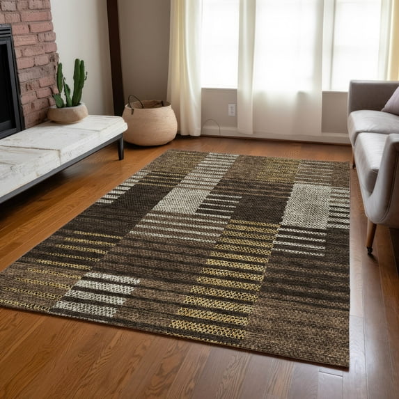Addison Rugs Chantille Indoor/Outdoor Transitional Stripes Chocolate Washable Rectangle Rug, 3' x 5'