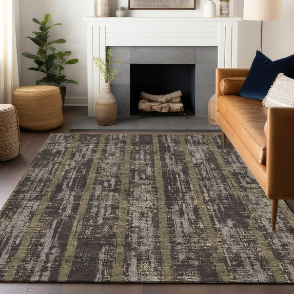 Addison Rugs Chantille Indoor/Outdoor Transitional Stripes Chocolate Washable Rectangle Rug, 9' x 12'