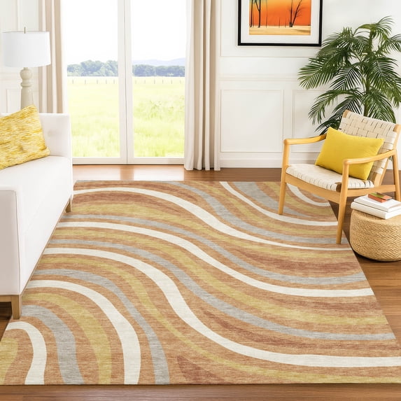Addison Rugs Chantille Indoor/Outdoor Transitional Stripes Copper Machine Washable Rectangle Rug, 9' x 12'