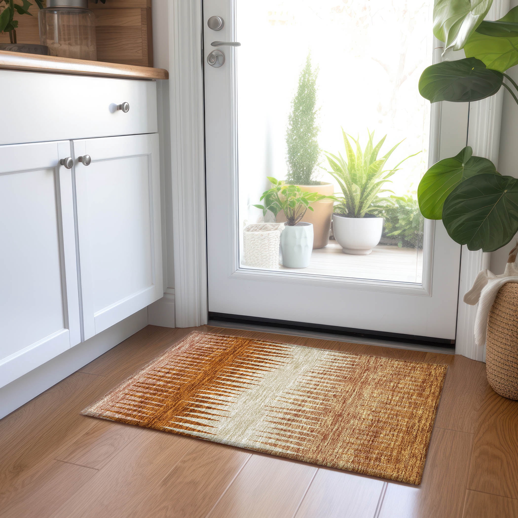 Addison Rugs Chantille Indoor/Outdoor Transitional Stripes Copper Washable Rectangle Rug, 1'8" x 2'6"