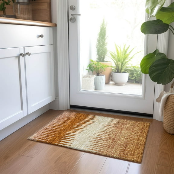 Addison Rugs Chantille Indoor/Outdoor Transitional Stripes Copper Washable Rectangle Rug, 1'8" x 2'6"