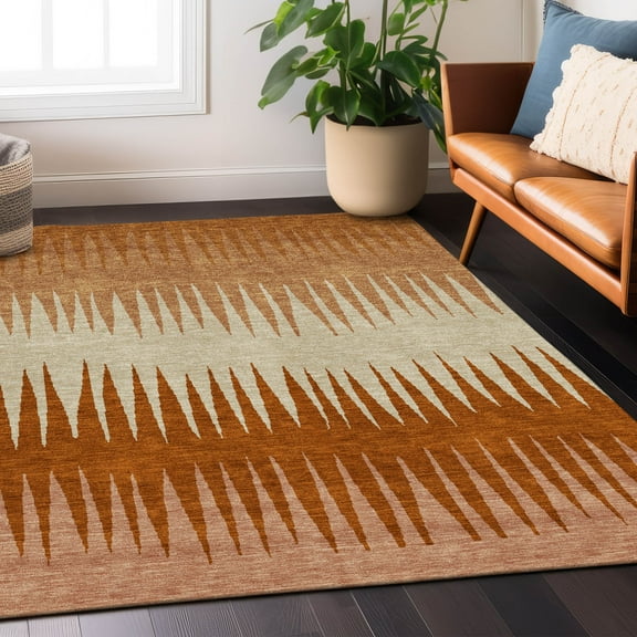 Addison Rugs Chantille Indoor/Outdoor Transitional Stripes Copper Washable Rectangle Rug, 8' x 10'