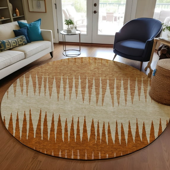 Addison Rugs Chantille Indoor/Outdoor Transitional Stripes Copper Washable Round Rug, 8' x 8'