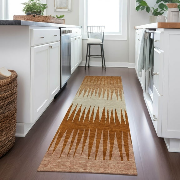 Addison Rugs Chantille Indoor/Outdoor Transitional Stripes Copper Washable Runner Rug, 2'3" x 7'6"