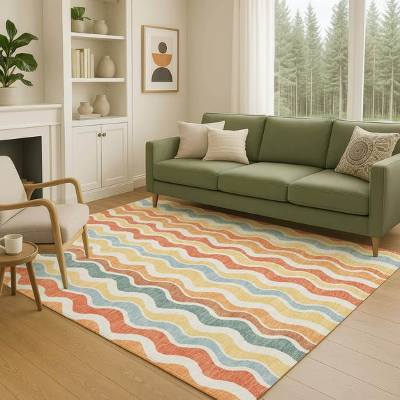 Addison Rugs Chantille Indoor/Outdoor Transitional Stripes Coral Machine Washable Rectangle Rug, 10' x 14'